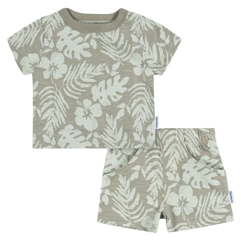 2-Piece Tropical Leaves T-Shirt and Shorts Set