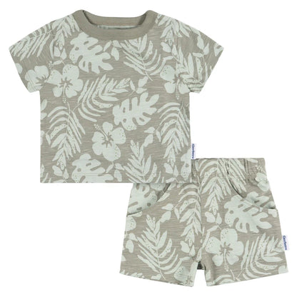 2-Piece Tropical Leaves T-Shirt and Shorts Set