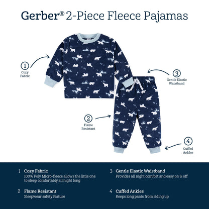 2-Piece Boys Polar Bears Fleece Pajamas