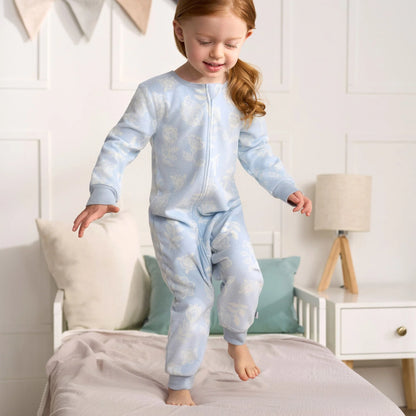 3-Pack Blue Floral Footless Fleece Pajamas Set