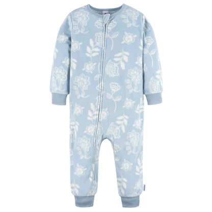 3-Pack Blue Floral Footless Fleece Pajamas Set