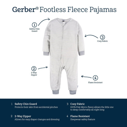 3-Pack Blue Floral Footless Fleece Pajamas Set