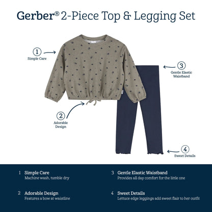 2-Pcs Green Floral Top and Legging Set